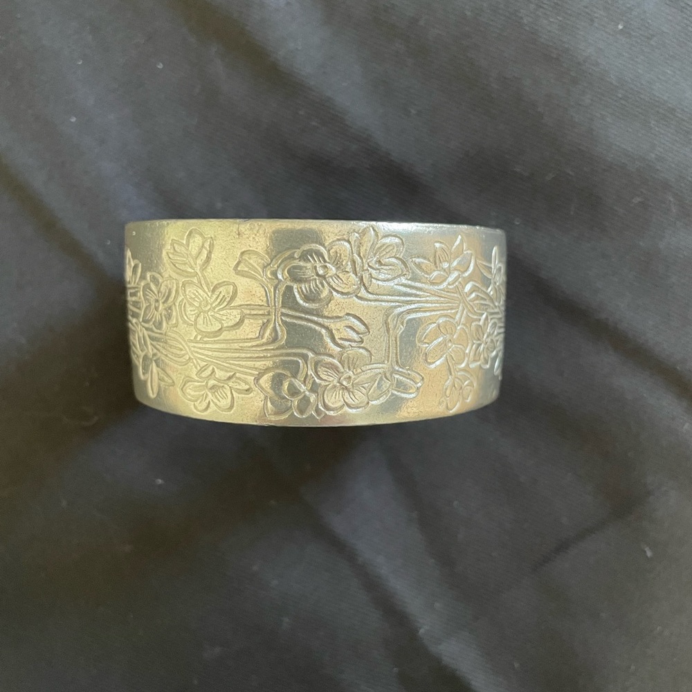 December Narcissus Floral Pewter Cuff Bracelet